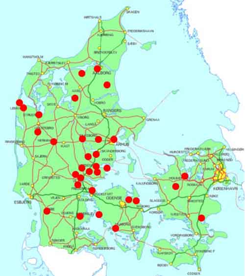 Danmarkskort med de besøgende